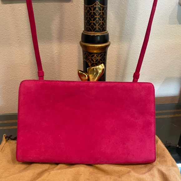 DONNA KAREN VINTAGE NWOT PINK SUEDE CROSSBODY/CLUTCH - Picture 8 of 13